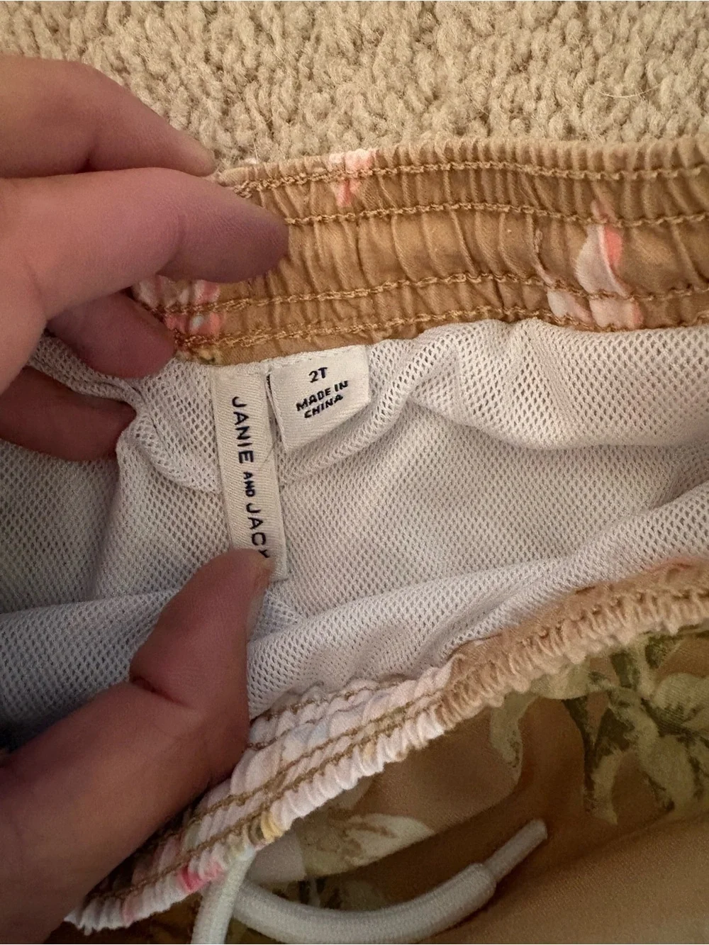 Janie and Jack Floral Swim Trunks - Tan with Pink & White Blooms